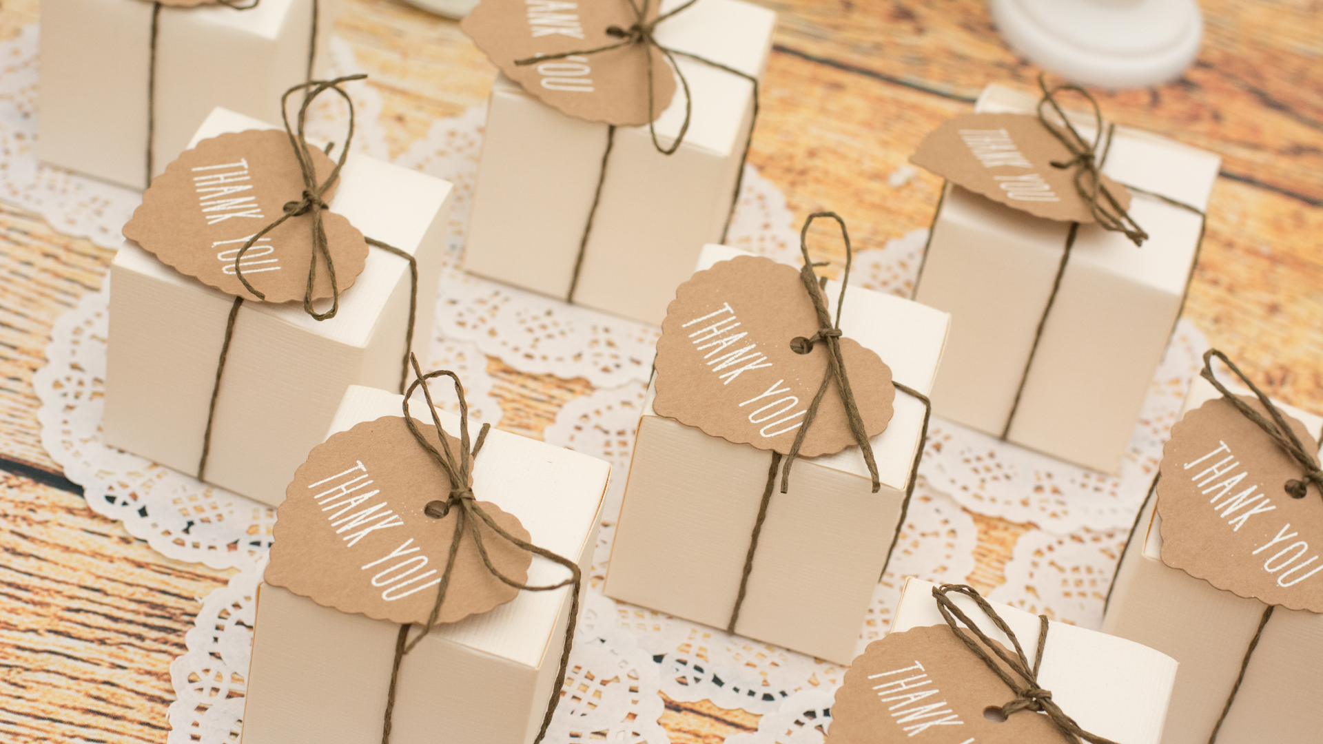 Flat lay of wedding gift boxes